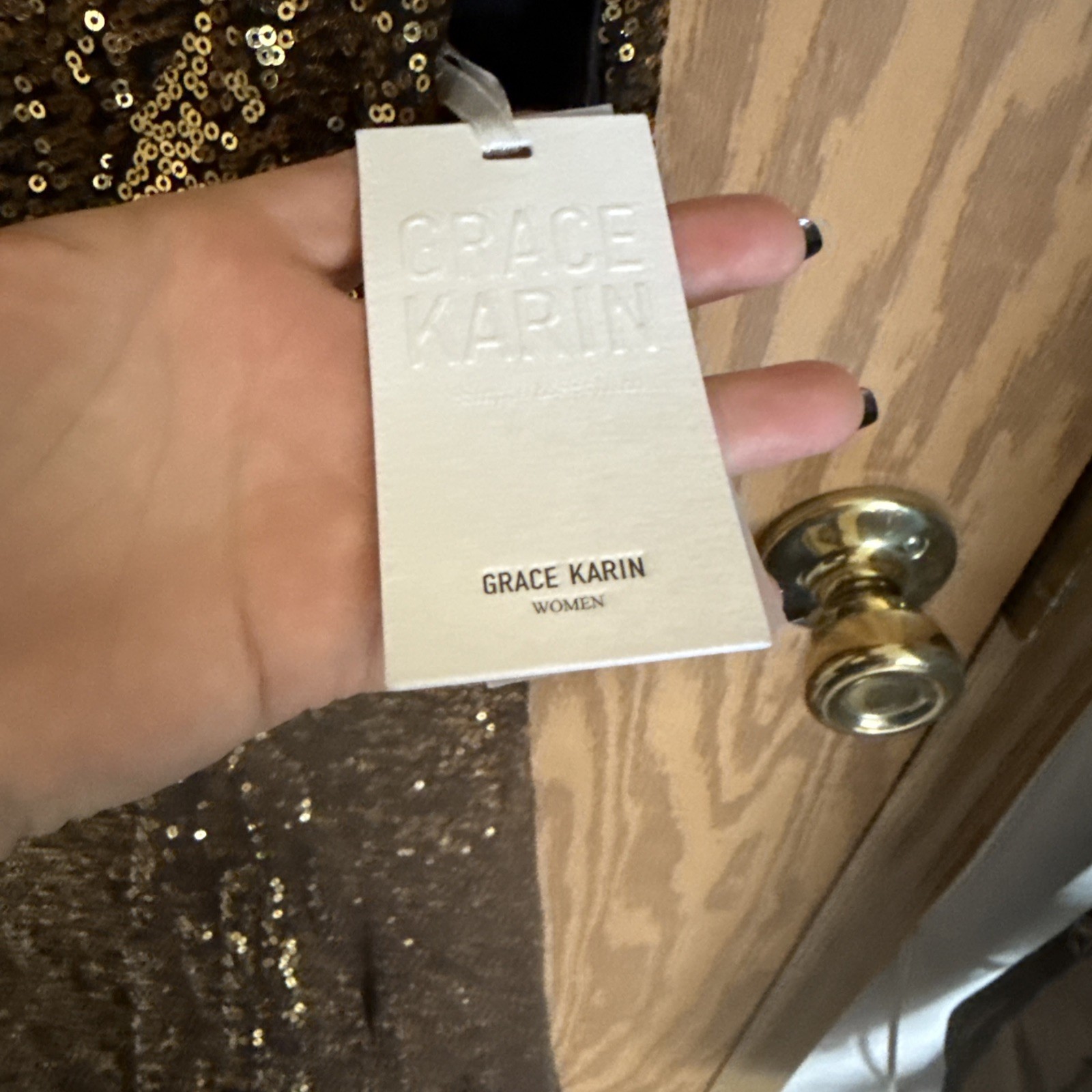 Grace Karin Dress Gold Sequin Sleeveless Ruffle Slit Super Pretty Large