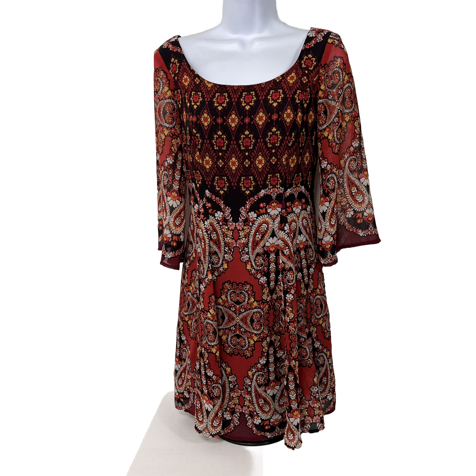 Charlotte Russe Dress Women’s XS Above Knee Mini 3/4 Sleeve Paisley Chiffon