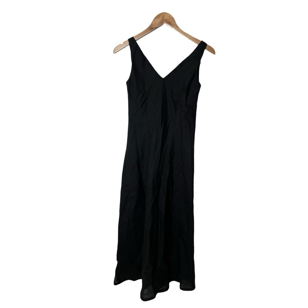 Y2K Cortefiel Black Sleeveless V Neck Linen Painted Floral Dress 38