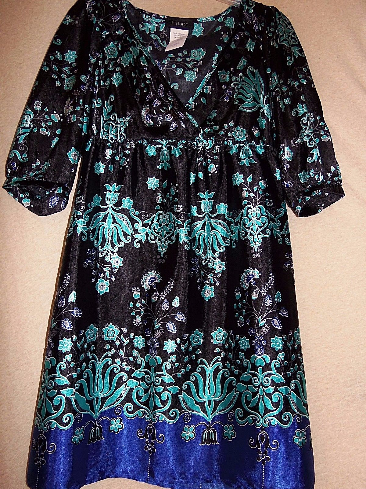 B. SMART Ladies 3/4 Sleeve Multi-Color Dress W/Wrap & Empire Waist – Size 6