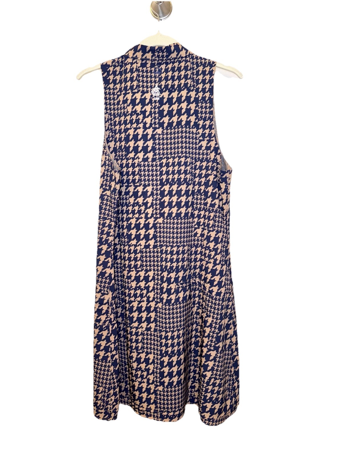 NWOT Peter Millar Womens LARGE Carner Blue Tan Houndstooth Sleeveless Golf Dress