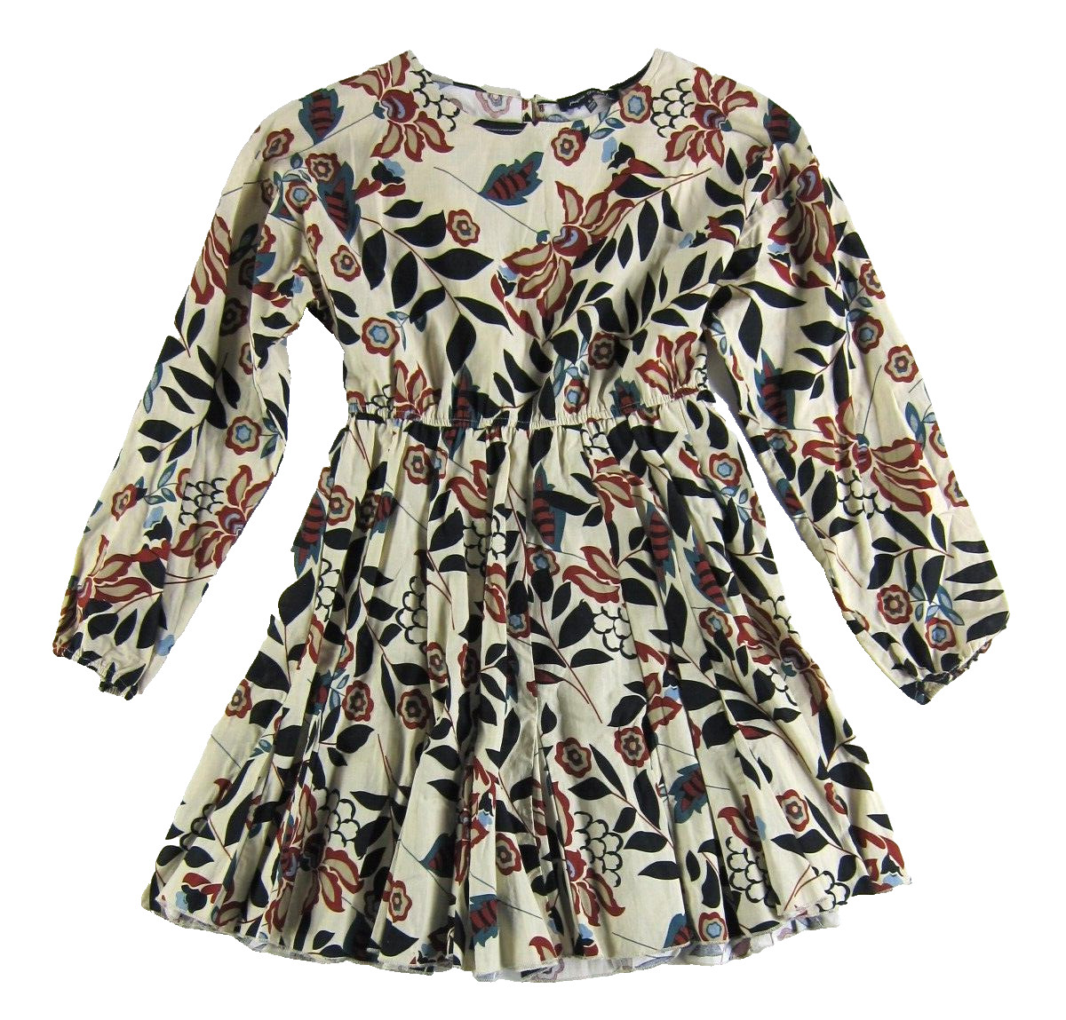Jacquie The Label 100% Cotton Ivory Red Green Floral Long Sleeve Smock Dress S