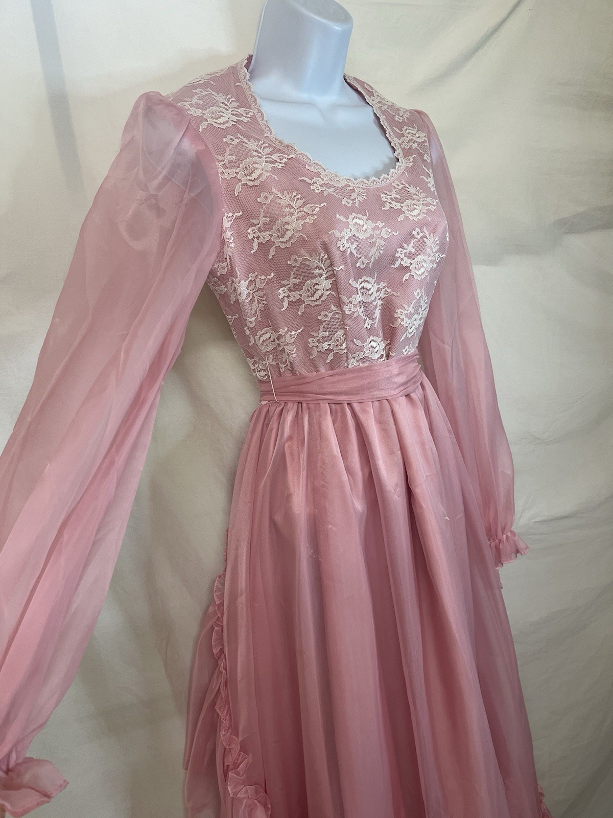 Vintage Dress 8 S Ruffle Sheer Nylon Tea Peasant Prairie Cottage Gypsy Cosplay