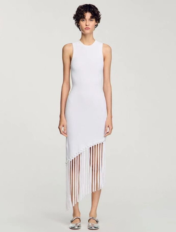 Sandro white tassel knit Tank dress for Women