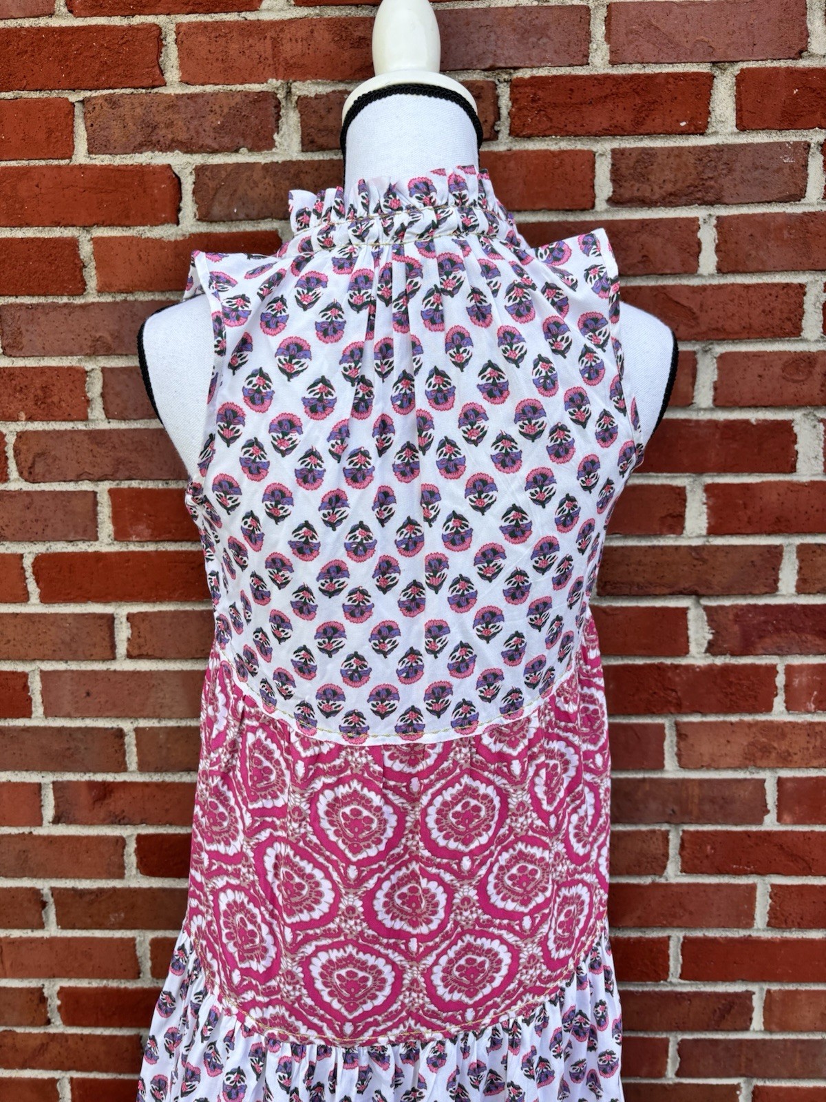 Chelsea & Theodore Sleeveless Patchwork Floral Print Tiered Maxi Dress XS Boho
