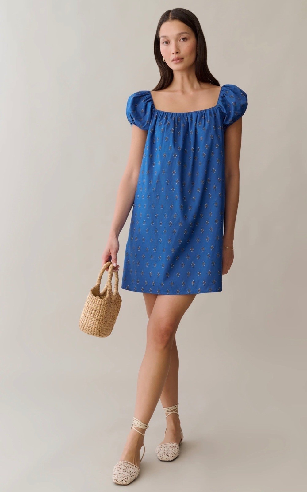 Few Moda Kourt Nya Cotton Relaxed Mini Shift Dress Size Small Blue Bijou