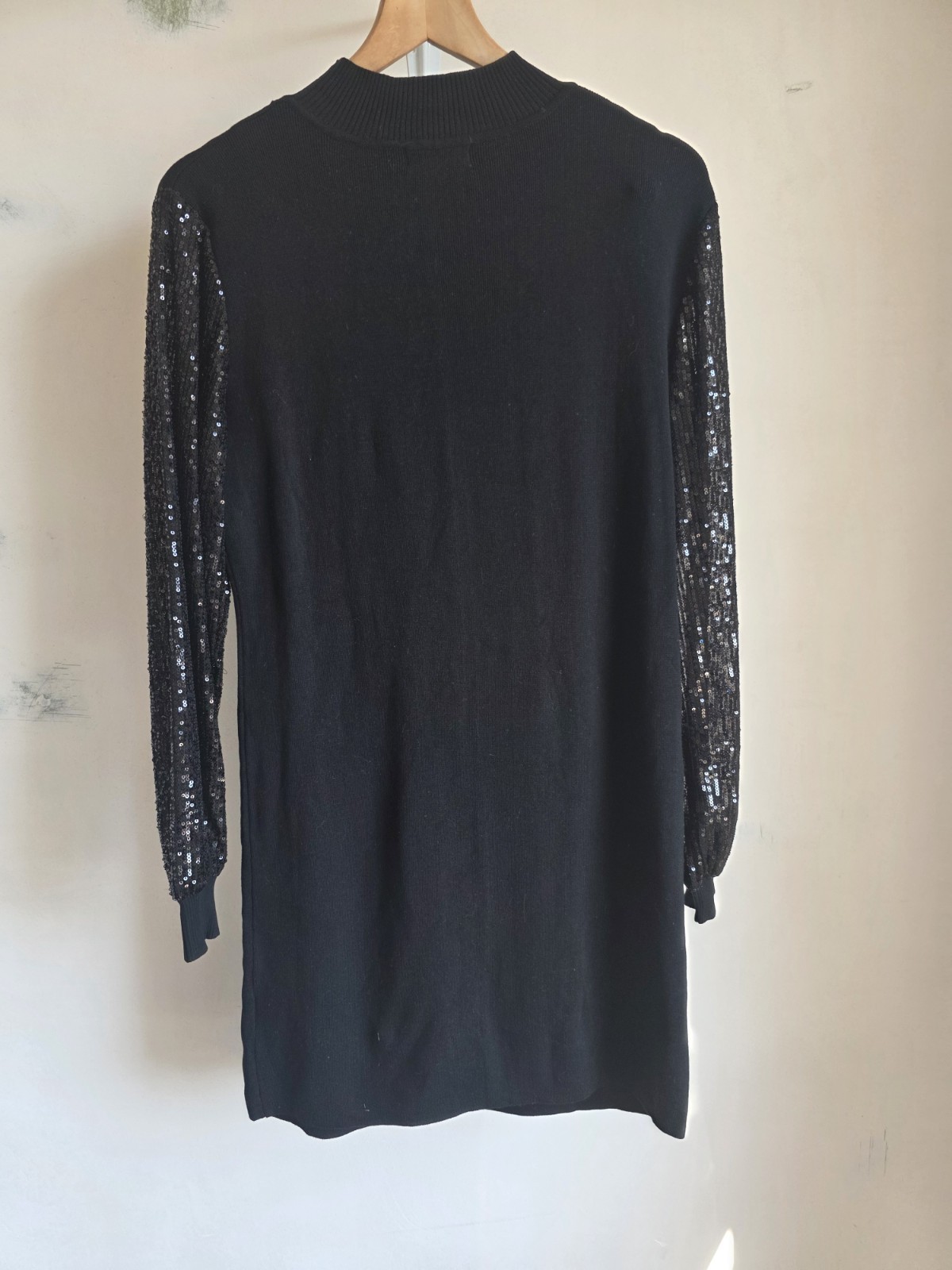 LAETITIA MEM Black Sequin Sleeve Jumper Dress Tunic Size UK 12 Party Sparkle y2k
