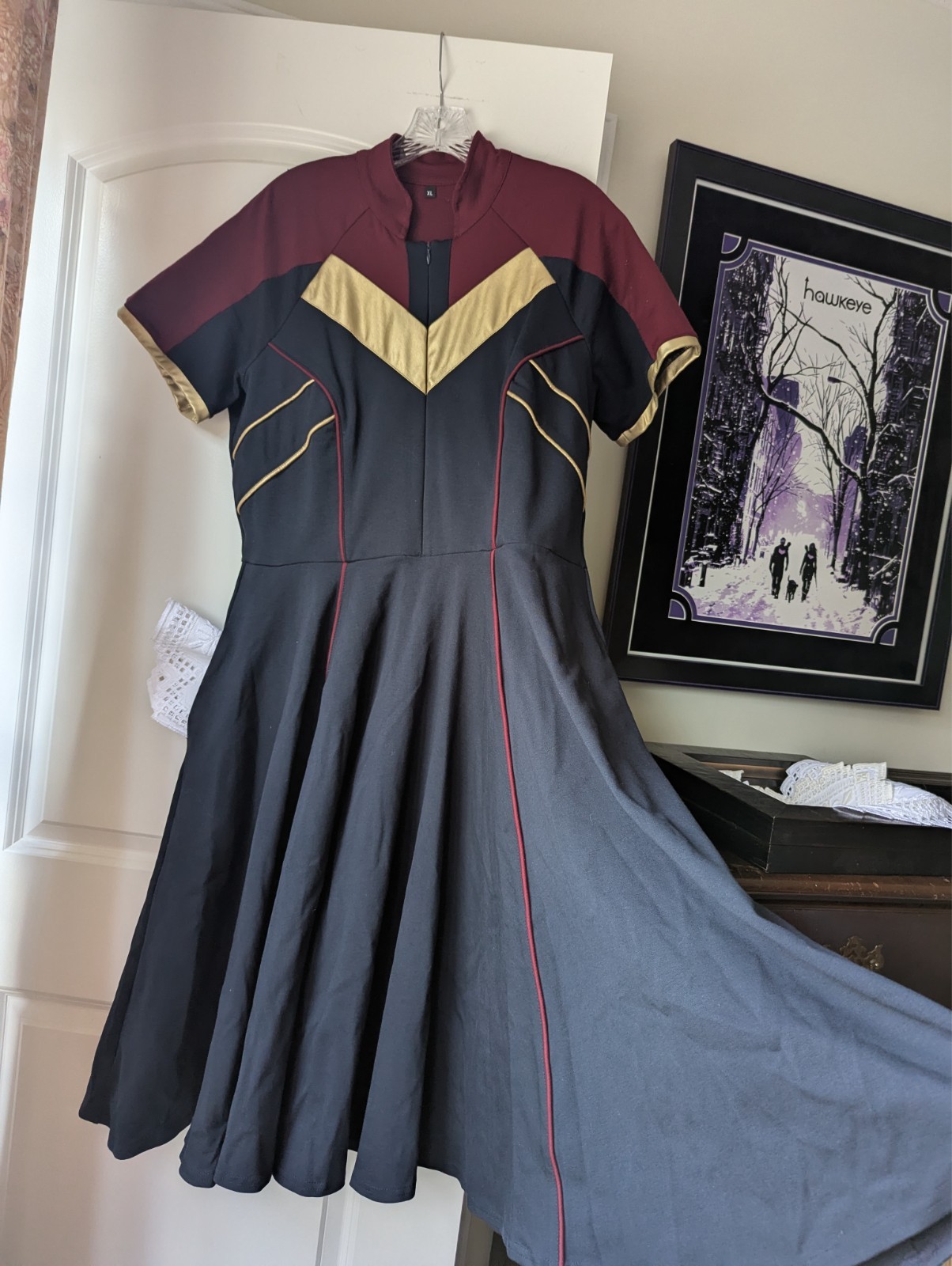 XL Elhoffer Design Marvelous Corps Dress gold navy burgundy pockets