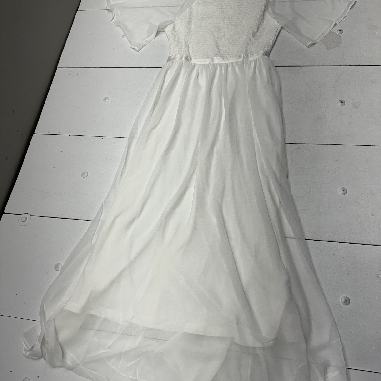 UFANCYS Whit Short Sleeve Smocked Corset Maxi Dress Flowy Womens Size M