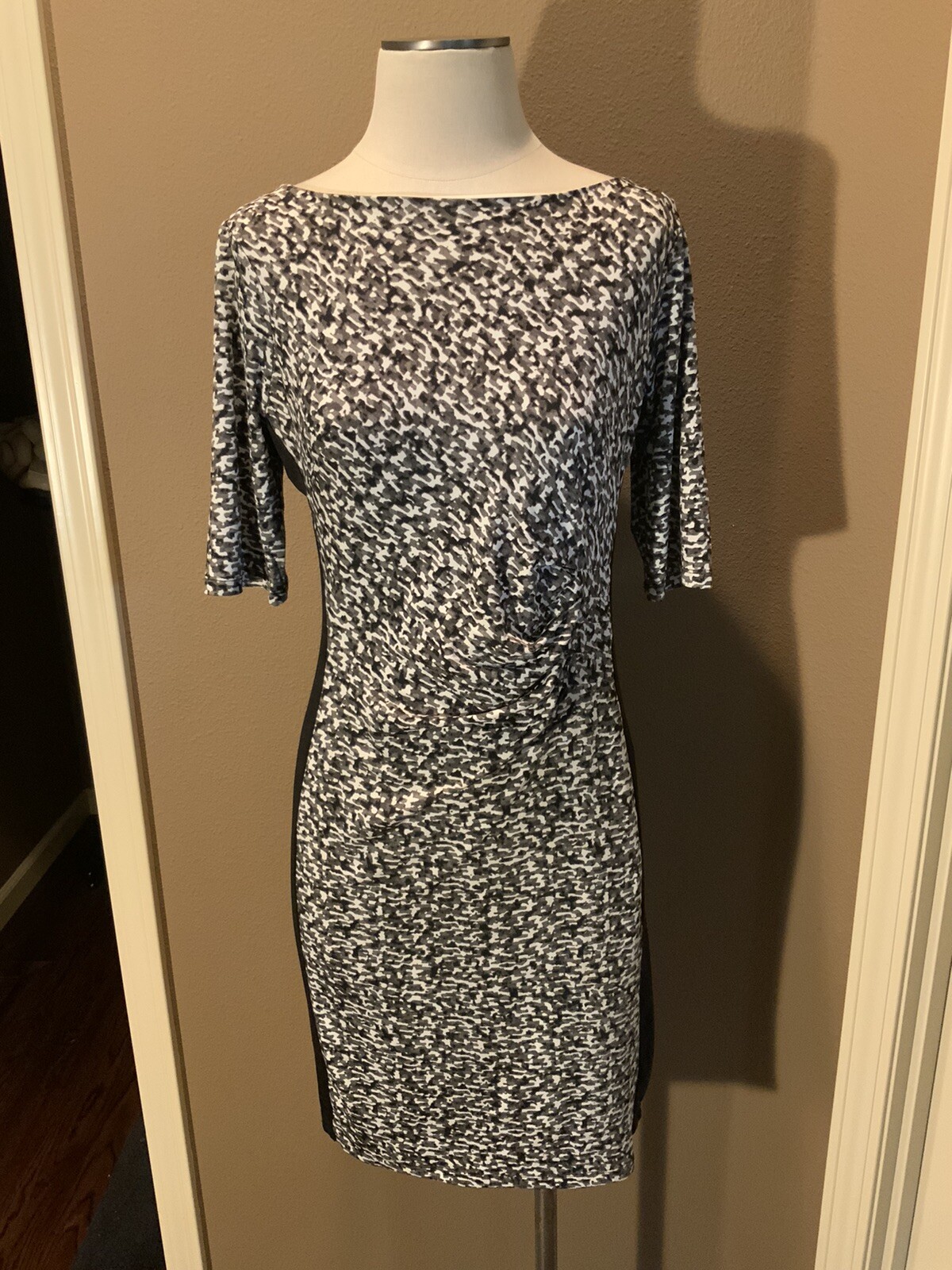 Larry Levine S Black Gray White Office Core Lux Dress W Elbow Length Sleeves