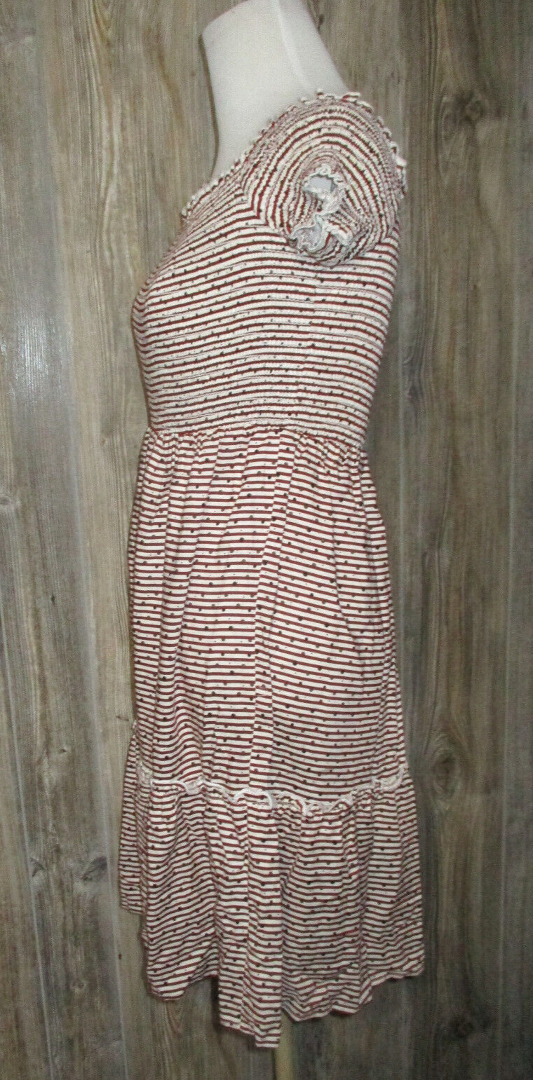Mystic Red Print Striped Off The Shoulder Dress Sz Small Patriotic Festival 4th