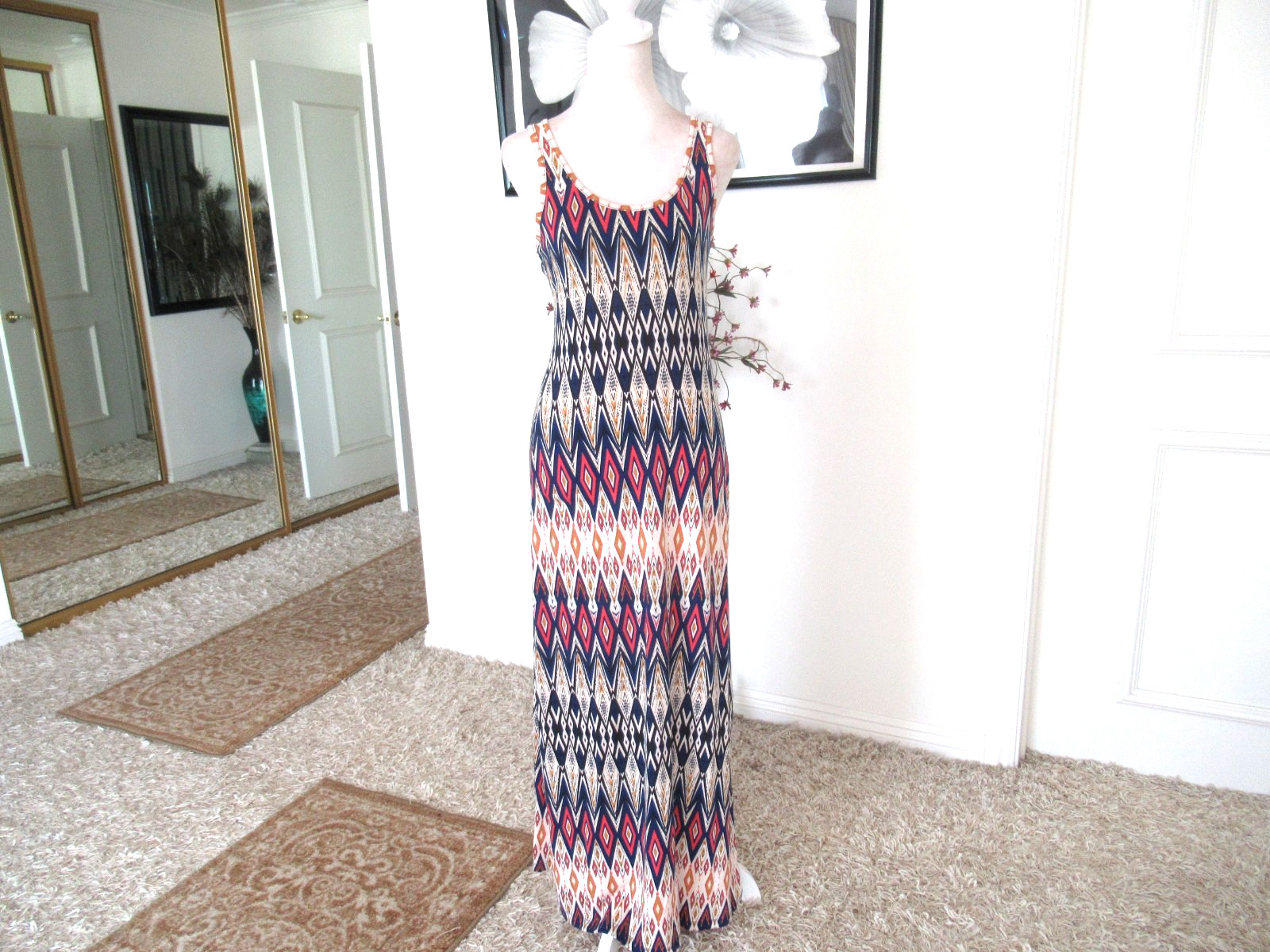 AMBIANCE APPAREL Womens S Geometric Racerback Maxi Dress NEW $69