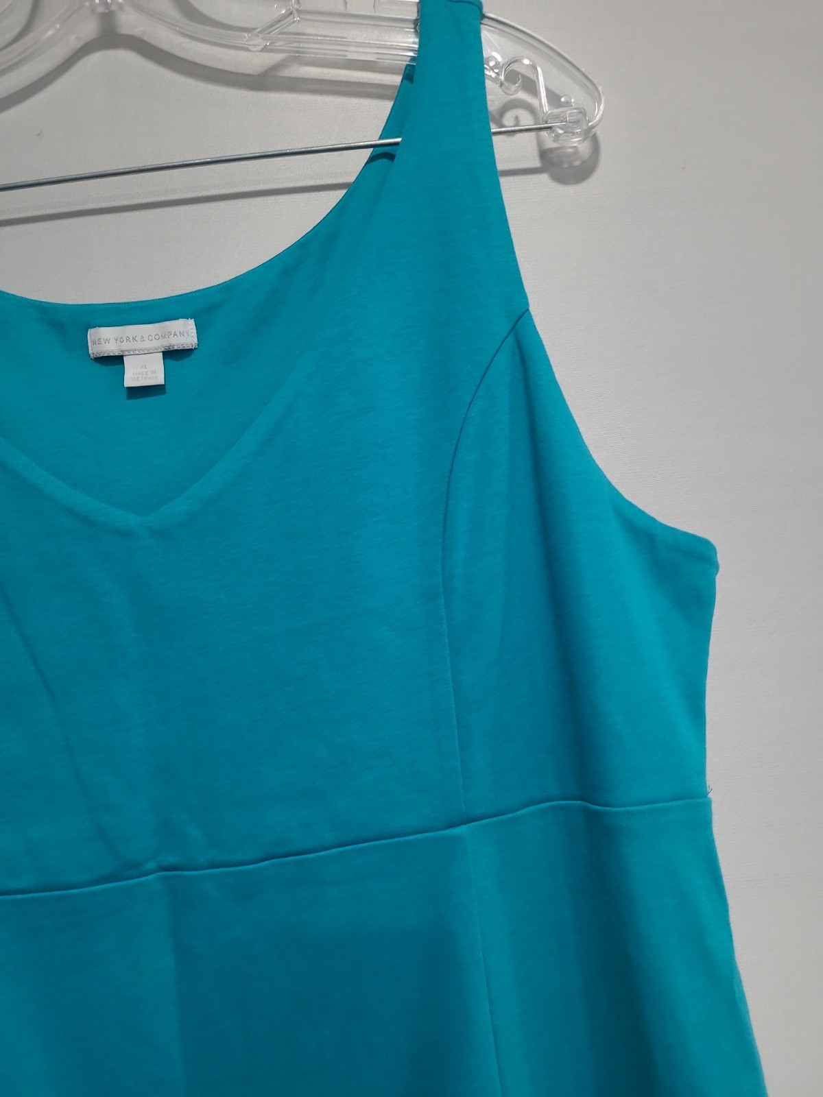 New York & Co Women’s Teal Solid V-Neck Sleeveless Knit Dress Sz XL 100% Cotton