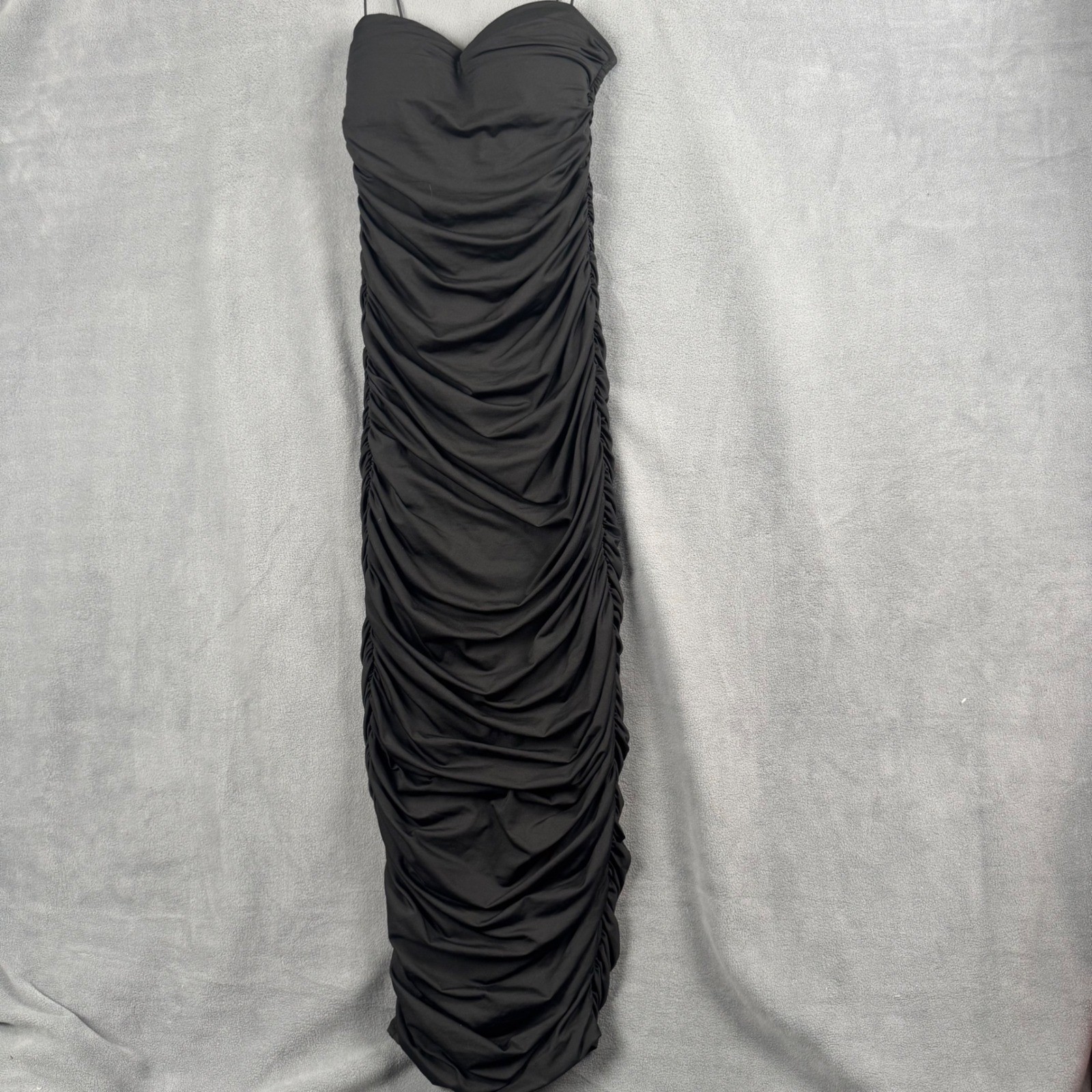 Oh Polly Black Ruched Bodycon Maxi Dress Sweetheart Neckline Spaghetti Strap 6