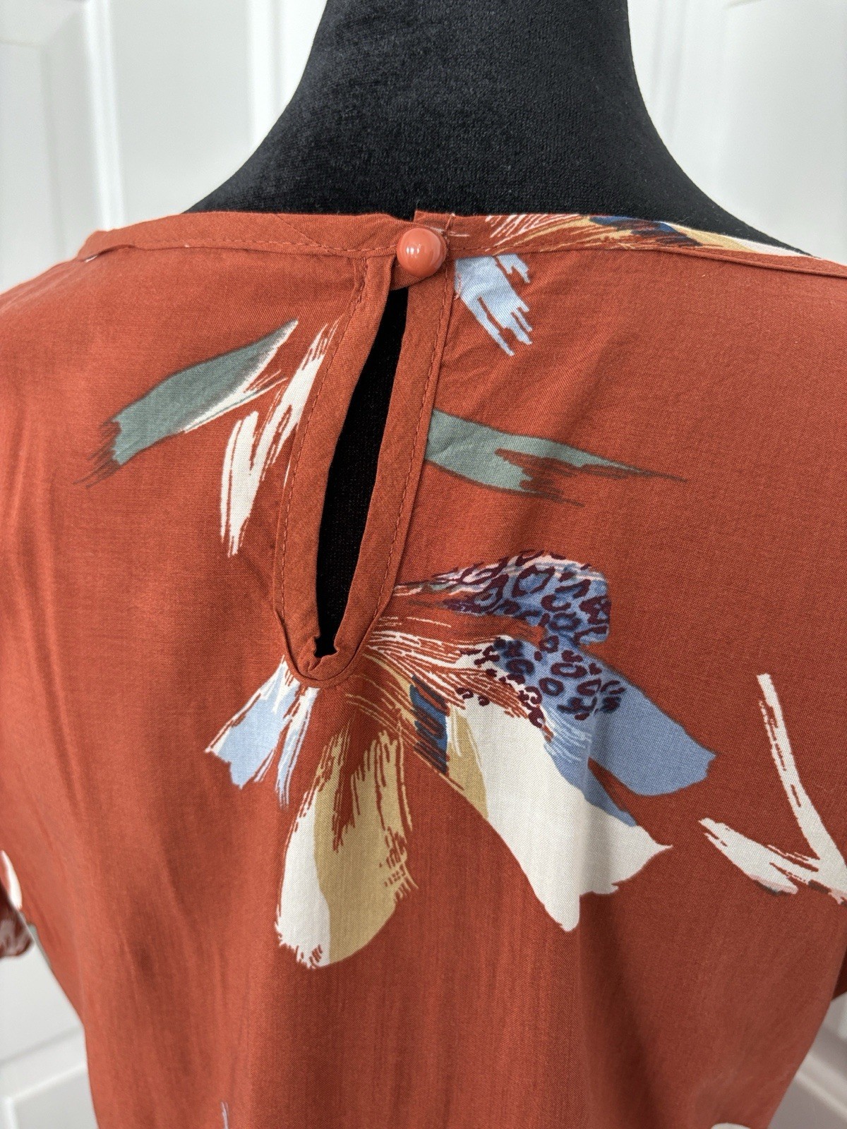 DownEast Rust Floral Midi Dress with Blue & Cream Accents