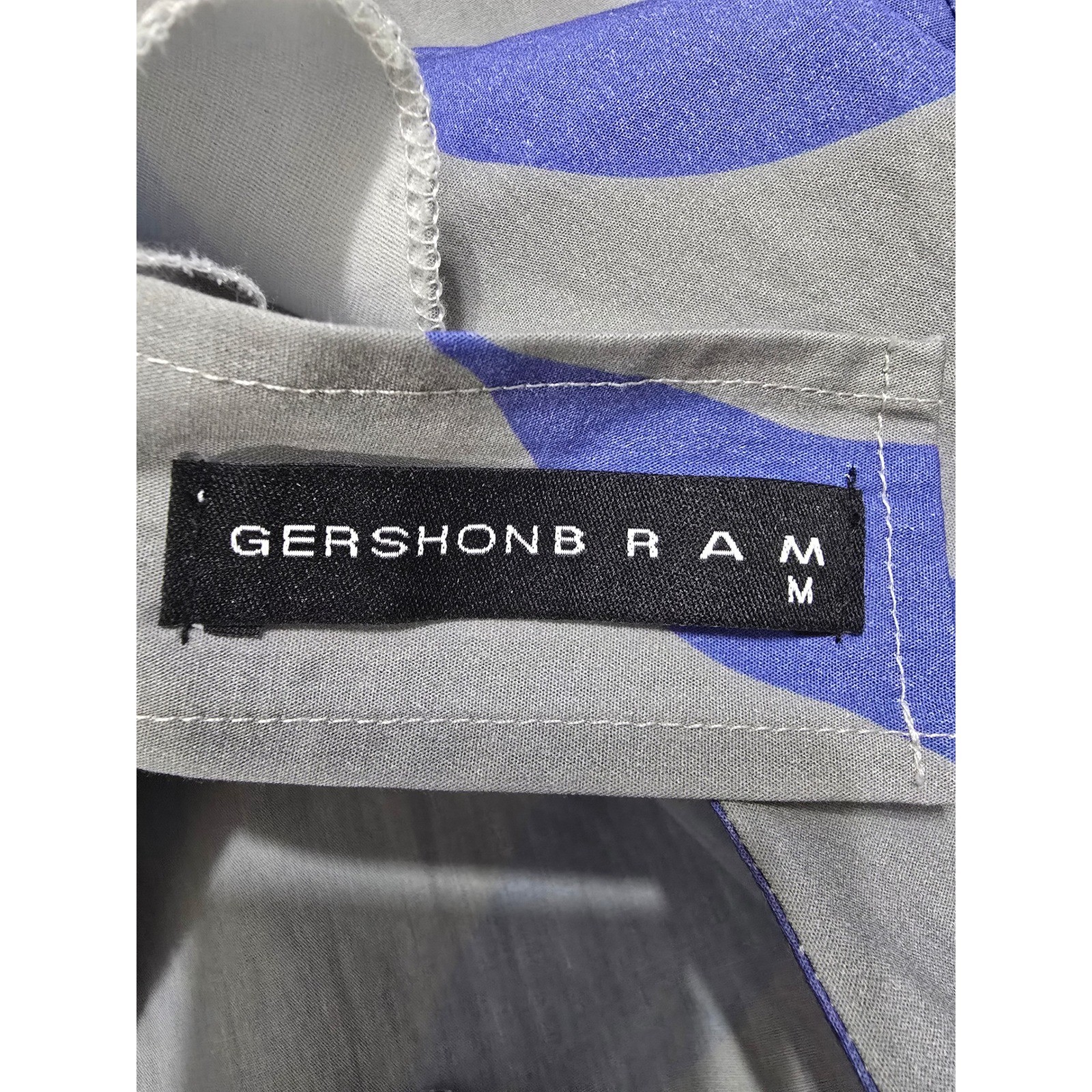 Gershon Bram Grey Blue Abstract Leaf Print Cotton Lagenlook Shift Dress Size M