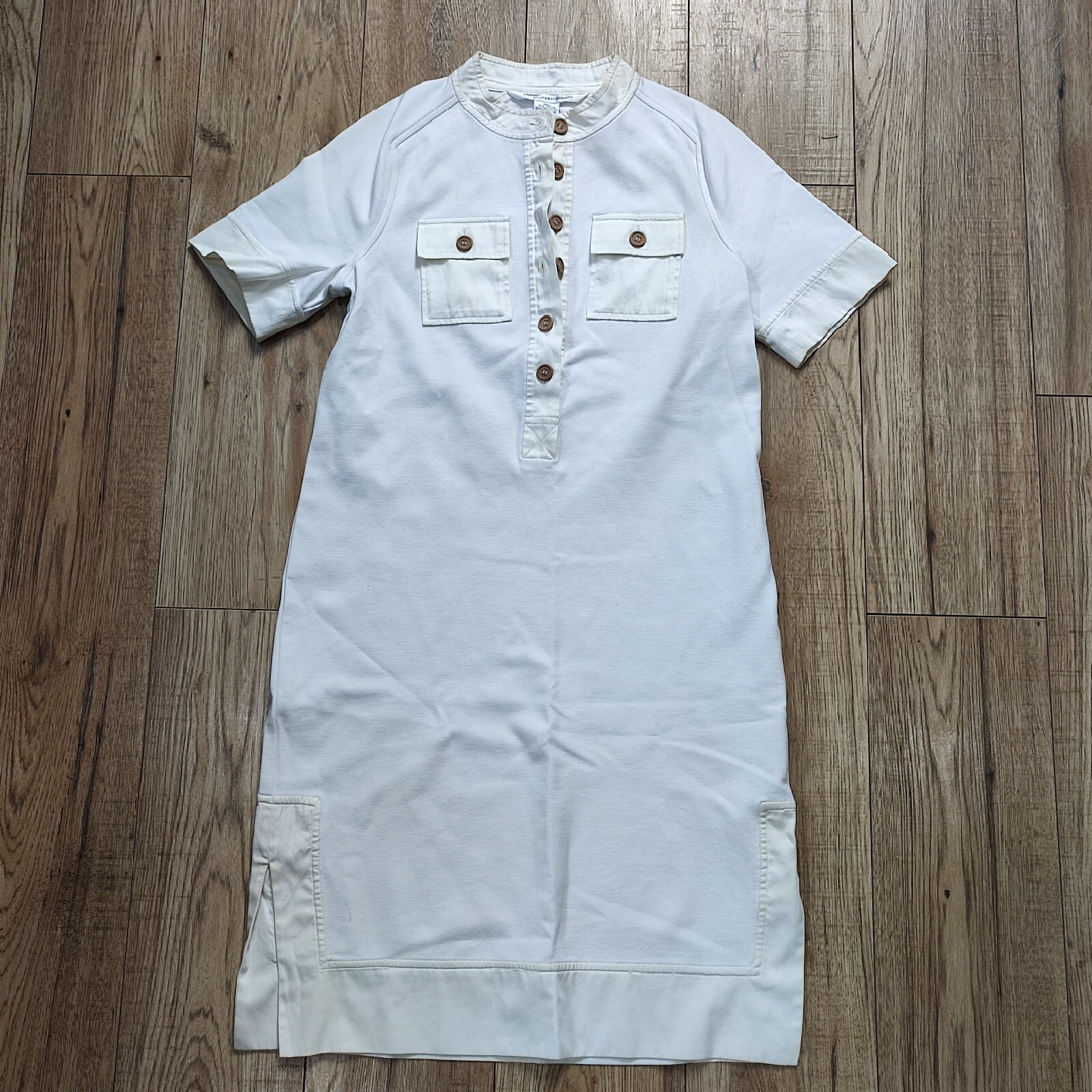 Diane Von Furstenberg White Jersey Grandad Collar Button Tunic Shift Dress • 0 6