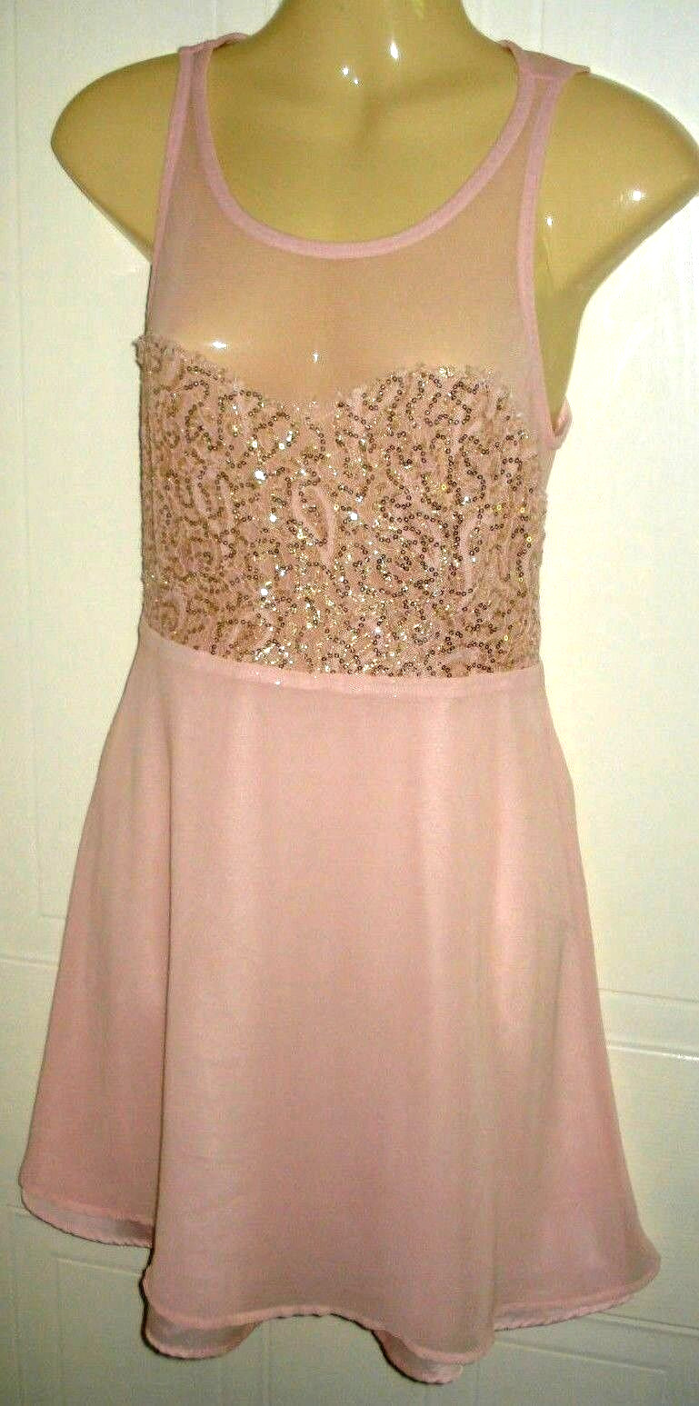 Women’s Forever 21 Pink Sequin Embellished Net Skater Dress Small 6-8 UK