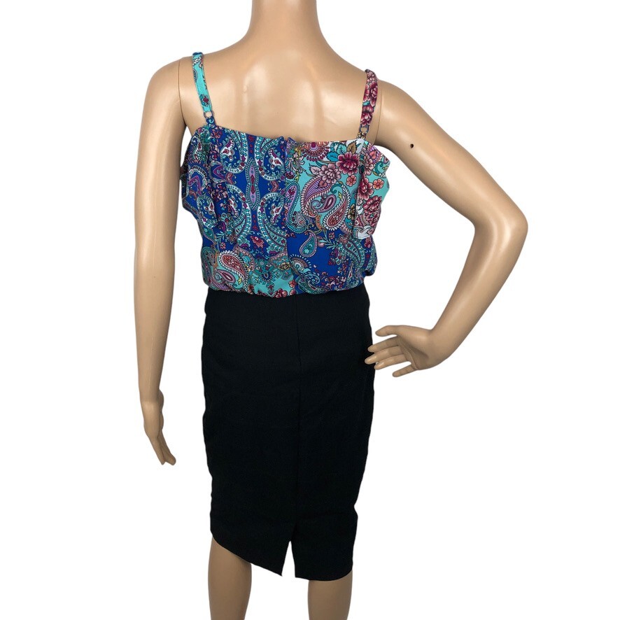 Nicole Miller Paisley Print Midi Sheath Pencil Dress Size 2 Boho Career Office