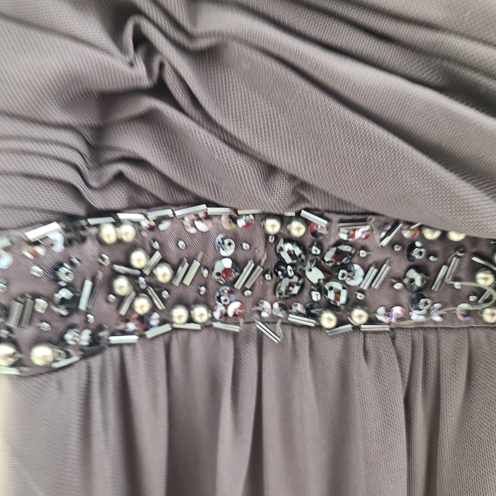 Decode 1.8 Cap Sleeve V Neck Gray Beaded Maxi Long Formal Gown Dress- Size 16