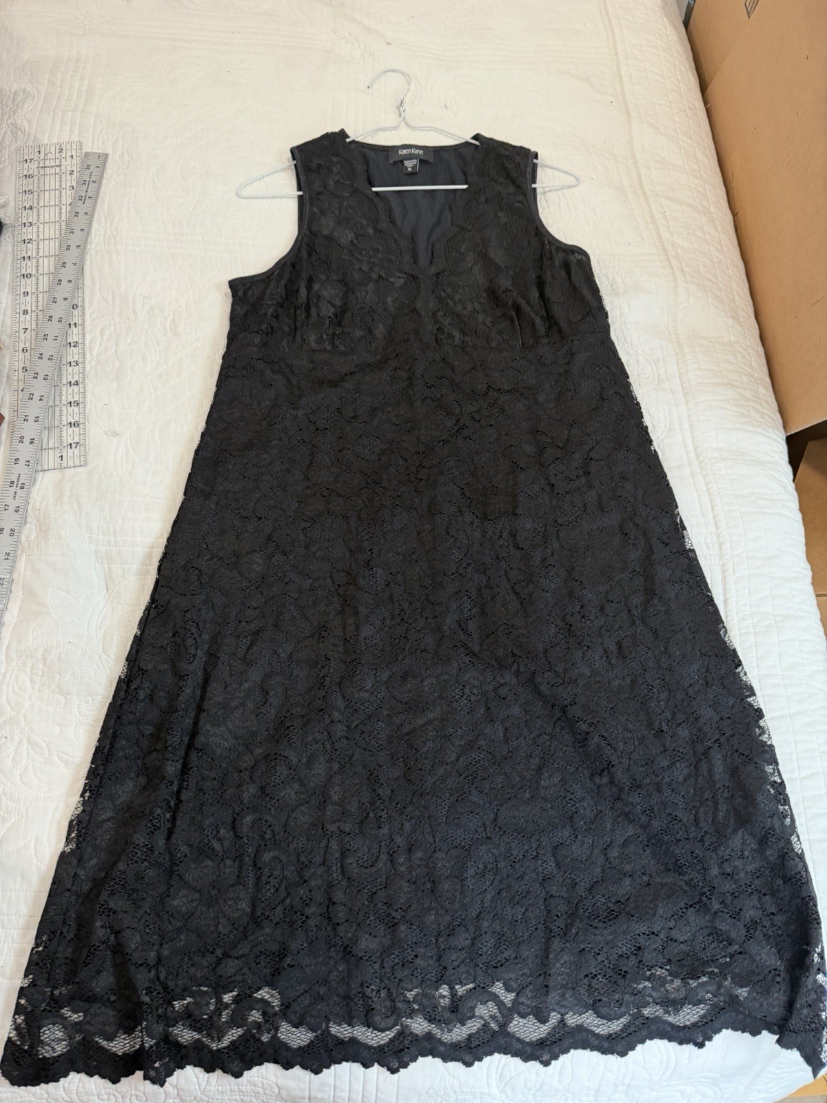 Karen Kane Black Lace Overlay Sleeveless Dress Sleeves Cocktail Midi Women’s XL