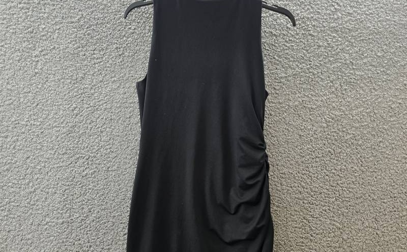 Kenneth Cole Sandra Side Ruched Asymmetric Hem Tank Dress Women’s S Black Solid