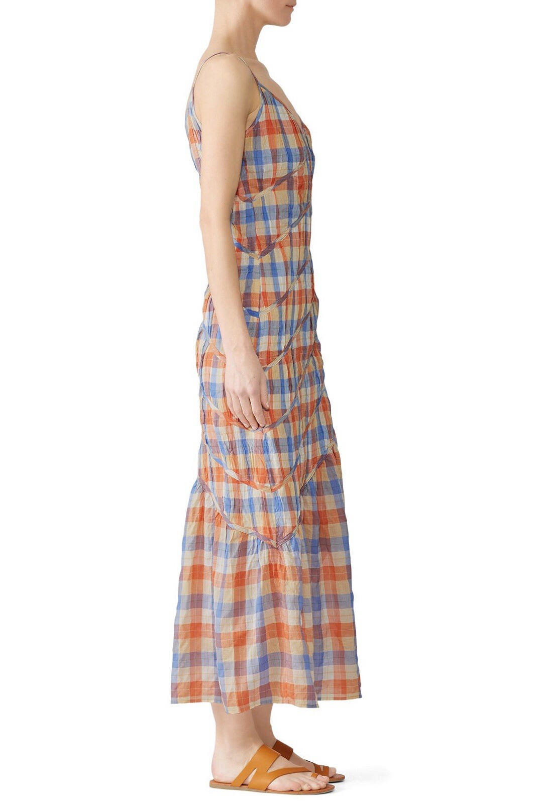 Rejina Pyo Maria checked crinkled cotton-blend maxi slip dress size UK 8 US 4 S