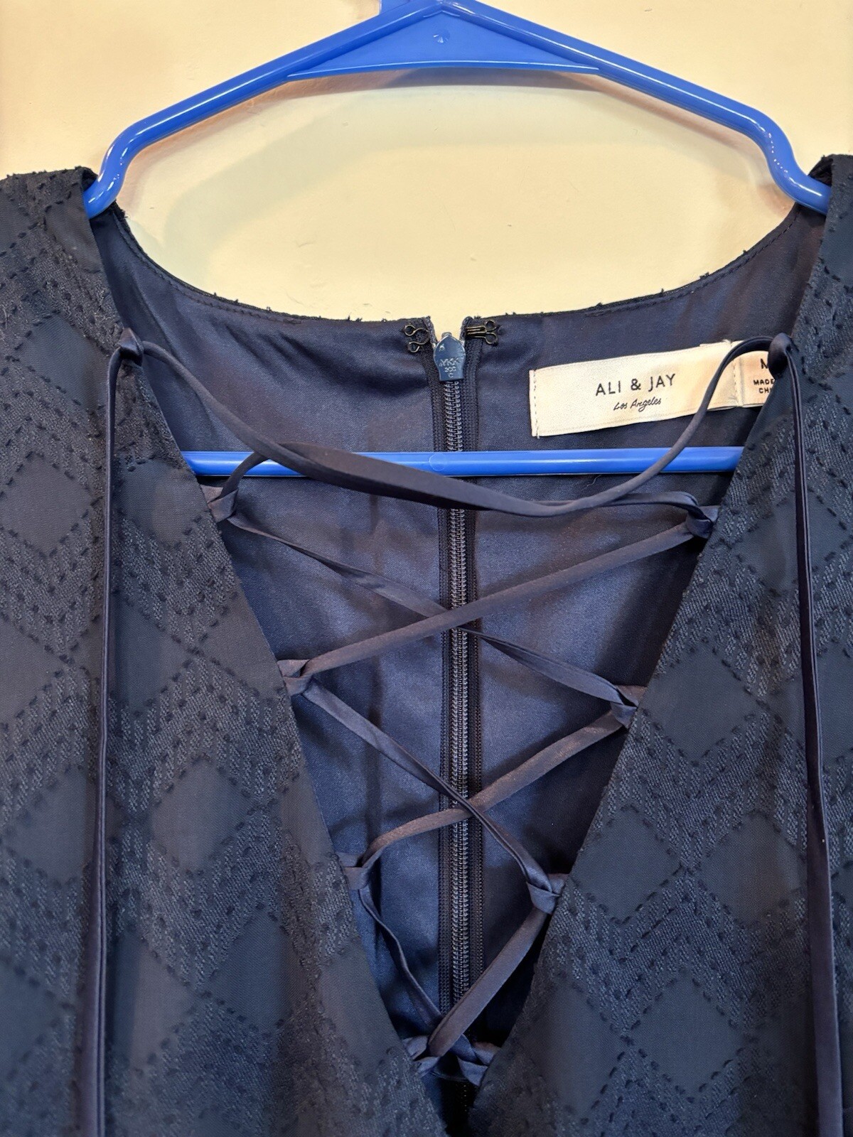 Ali & Jay Navy Blue Chevron Textured Mini Dress Size M NWT Long Sleeve Lined