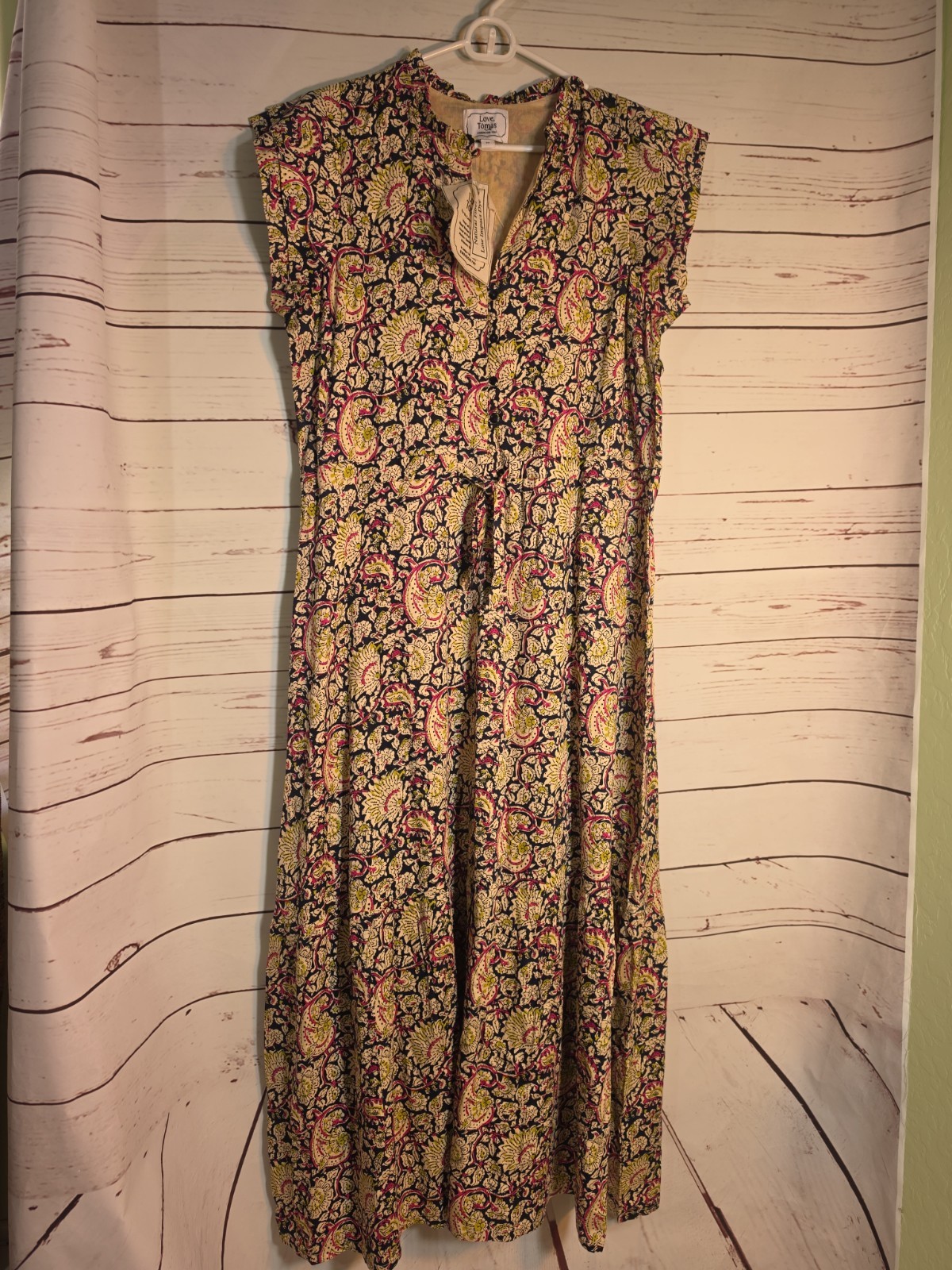 Love Tomas By Emerson Fry Frances Drill Navy Paisley Print Maxi Dress, Medium