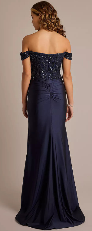Jules & Cleo Sequin Satin Off-Shoulder Sheath Dress Size 6, STYLE # WBM3913, RED