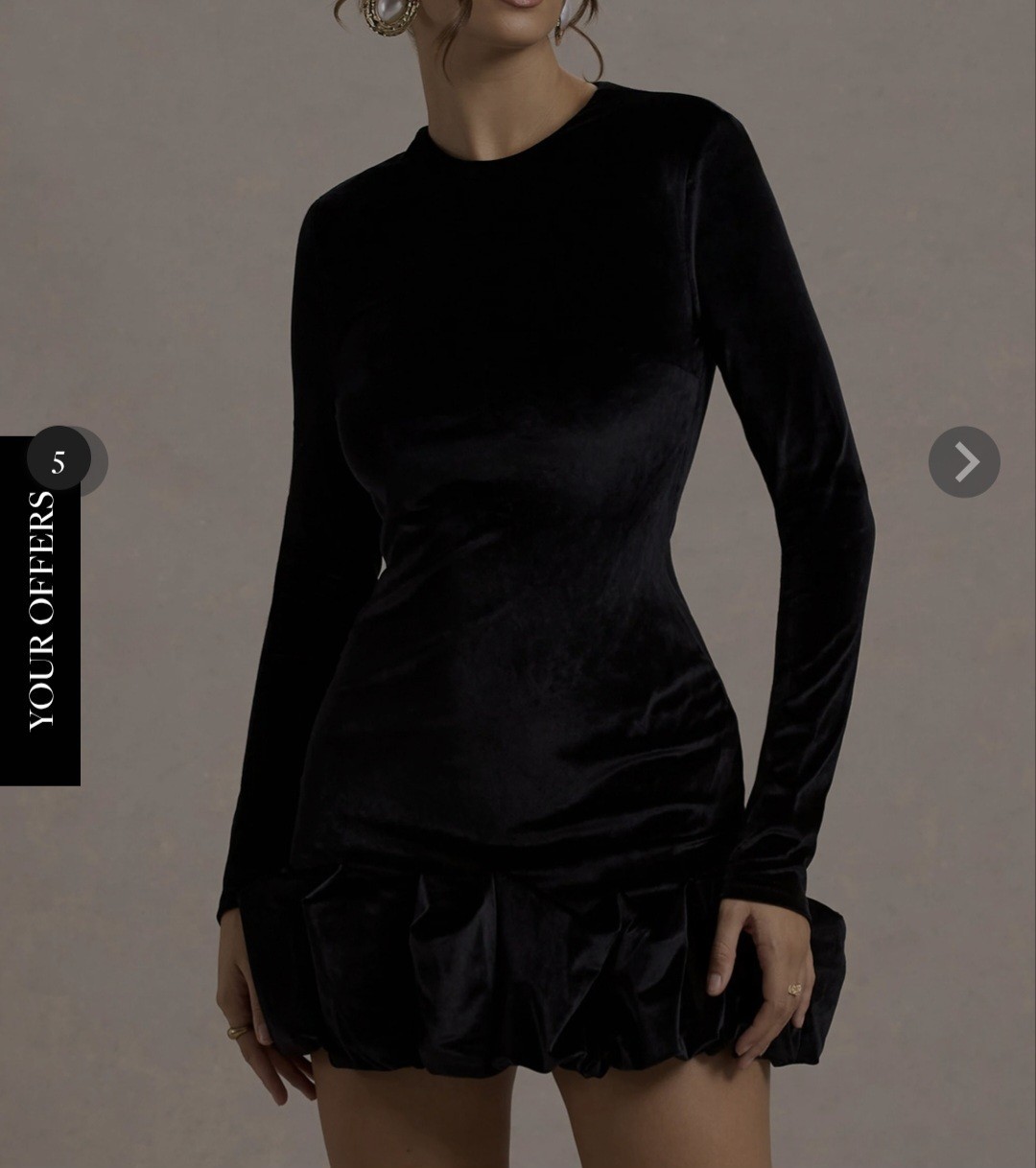 Black Velvet Crew Neck Long Sleeve Bodycon Mini Dress Ruffle Hem Size L