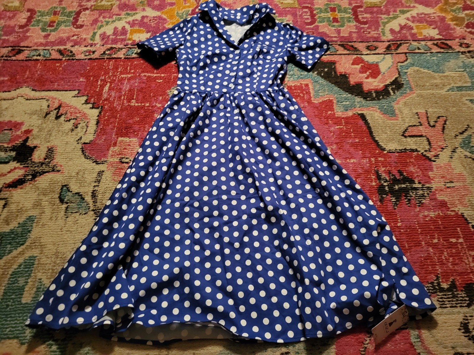 NWT Odizli womens S blue white polka dots 1950s housewife vtg style dress cute
