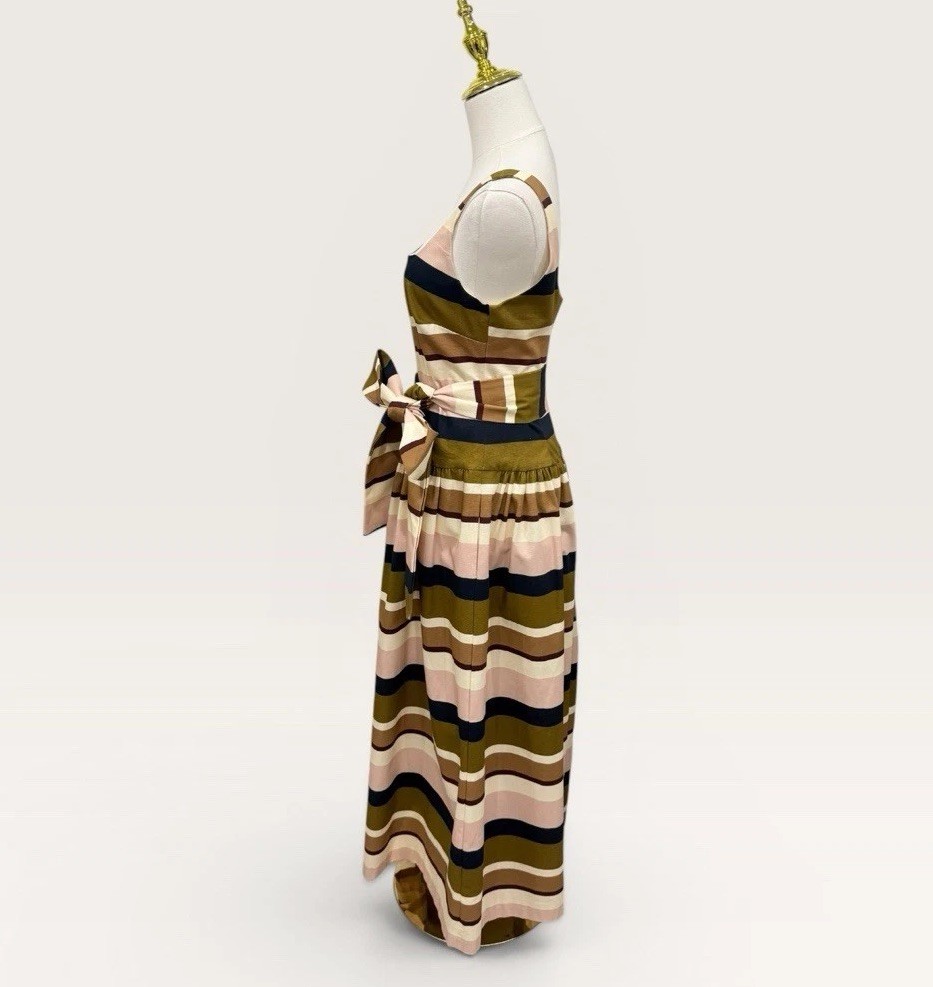 Antonio Melani The Style Bungalow Luncheon Striped Belted Maxi Dress SZ 0 NWT