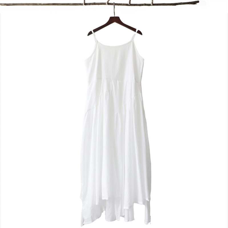 Women’s Asymmetrical Strappy Dress Loose Baggy Ruffle Layered A-Line Long