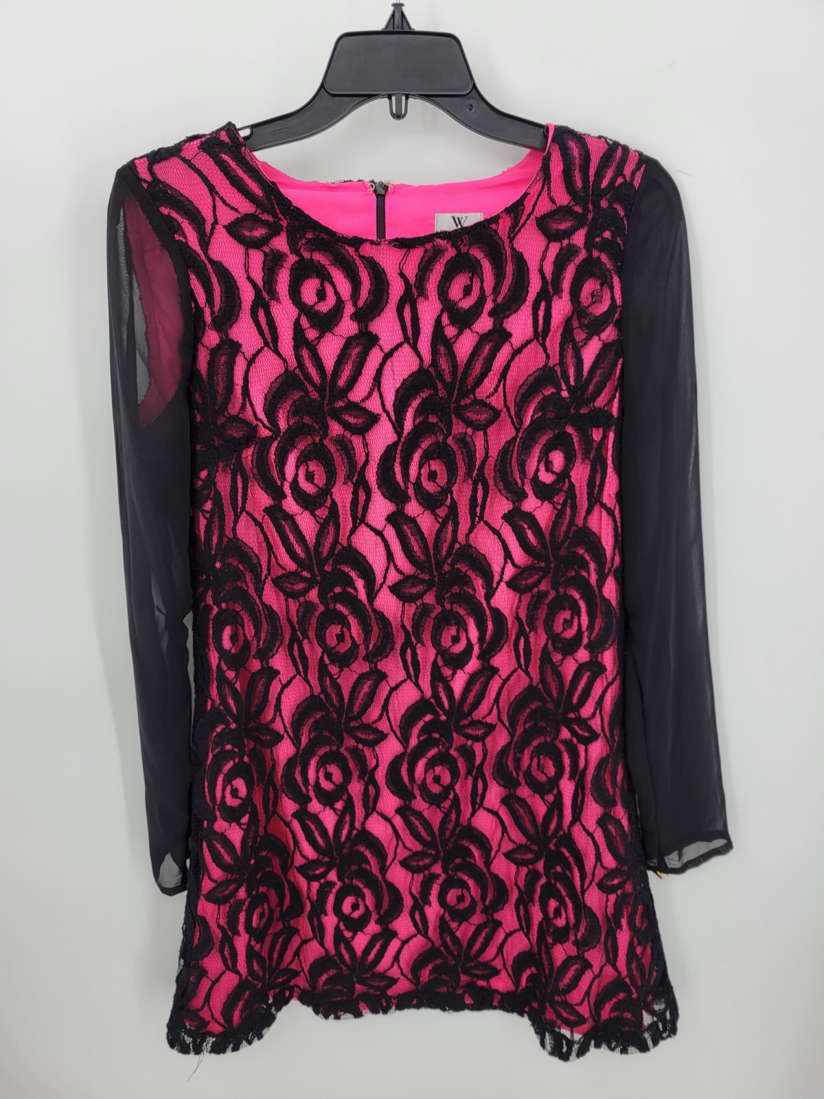 Worthington Dress Womens 6 Black Lace Overlay Neon Pink 90s Whimisgoth Retro