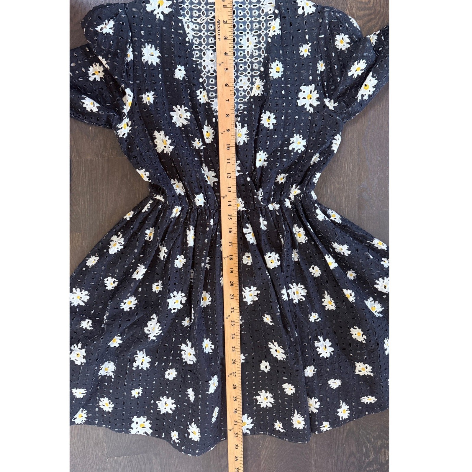 Maje Rayom Black Daisy Eyelet Mini Dress Long Sleeve Floral Sz 1 S ( no liner)
