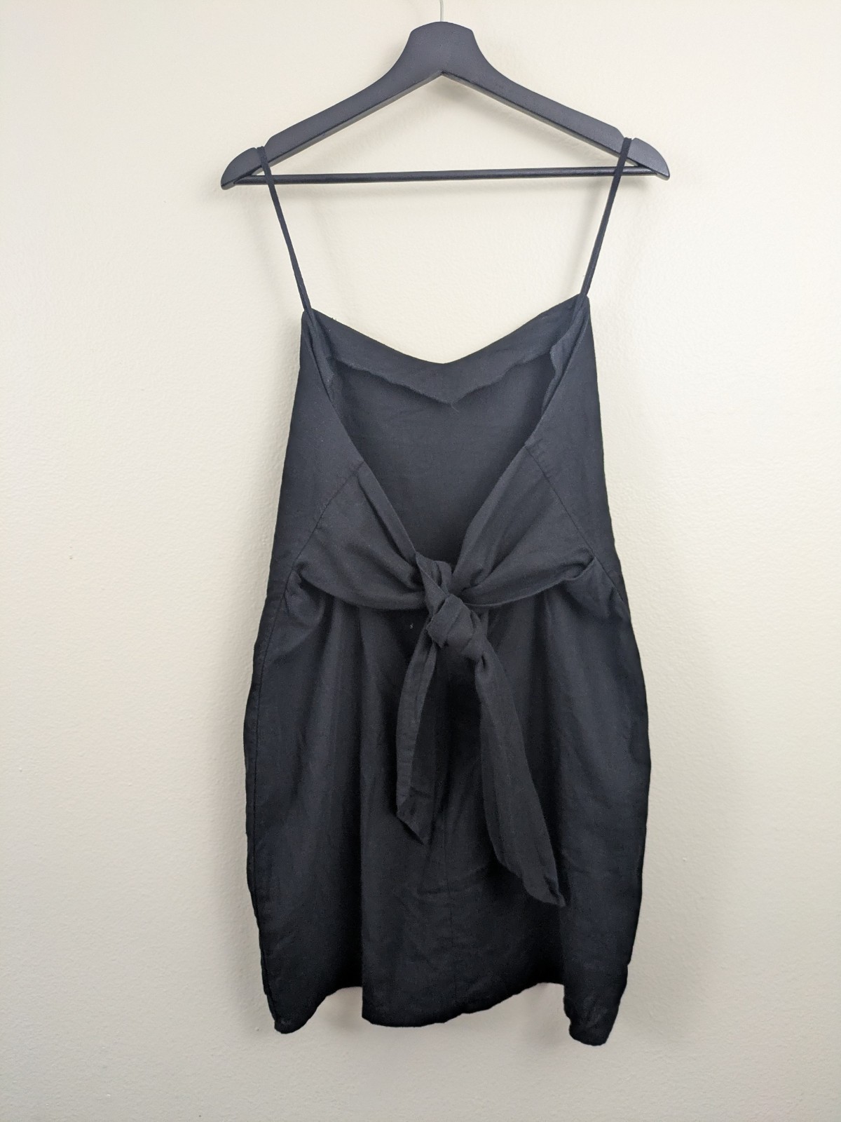 Asos Black Linen Dress Tie Back Top, Mini Length Uk 18 American 16
