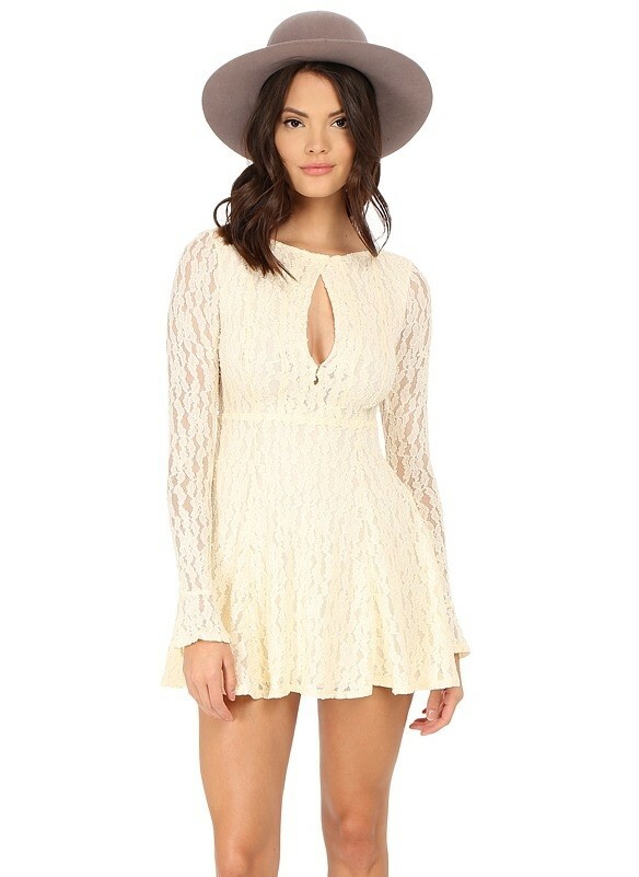 Free People 241420 Womens Floral Lace Fit & Flare Dress Shearling Size Medium