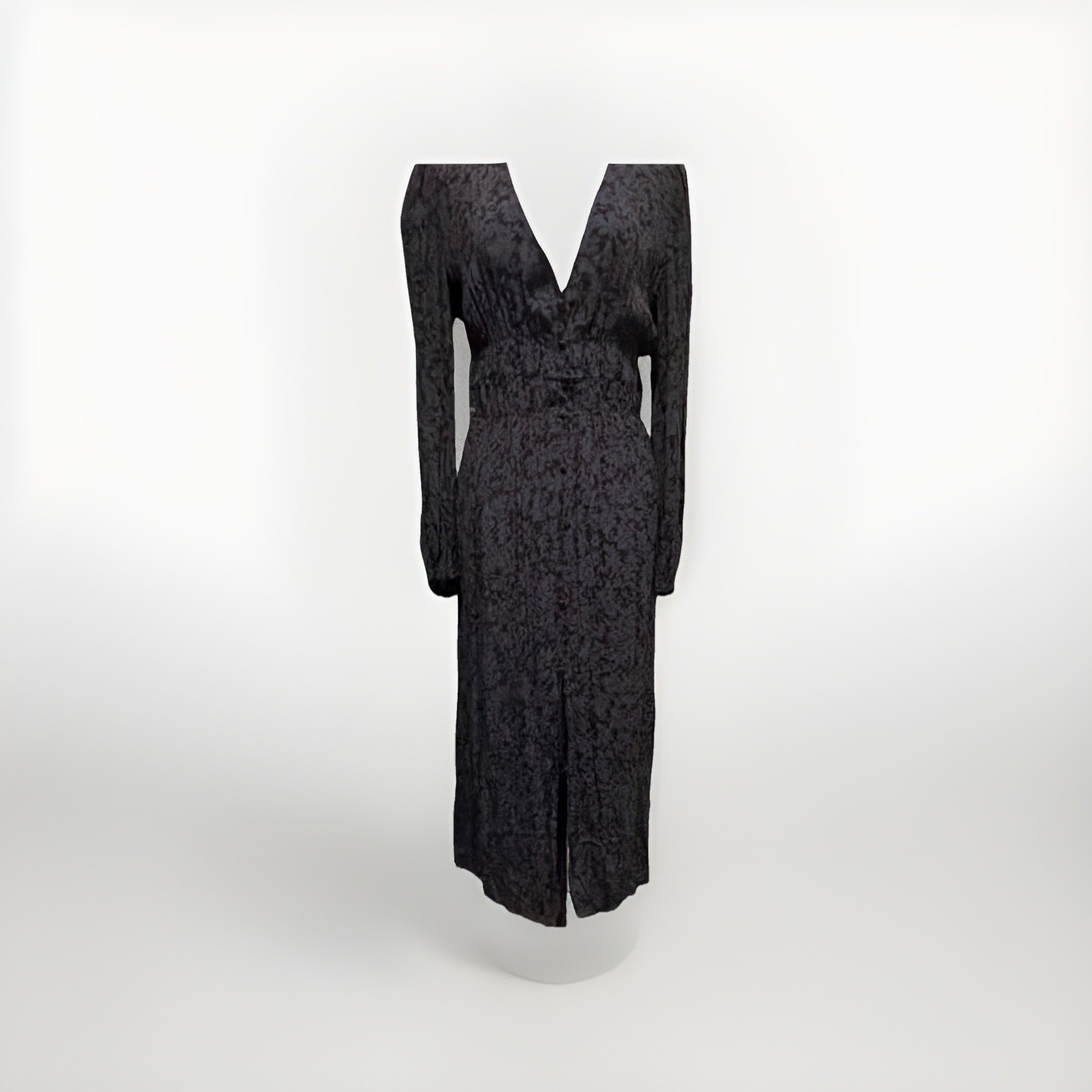 Zara Black/Gray Floral V-Neck Long Sleeve Maxi Dress Viscose XS/S