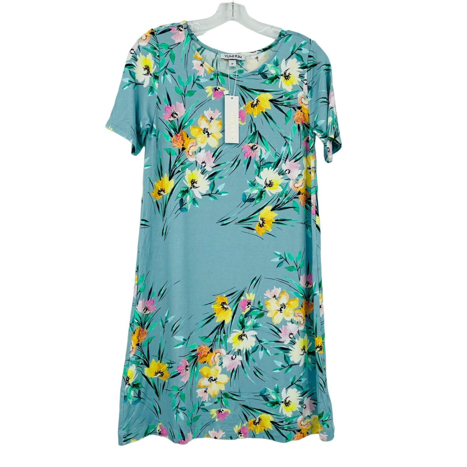 New Yumi Kim Sun Dance Livi Shift Dress Size M Jersey Knit Stretch Blue Floral