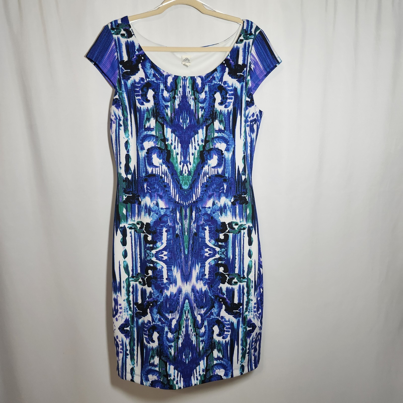 Sangria Women’s Size 14 Cap Sleeve Sheath Dress Blue Green White Purple Lined