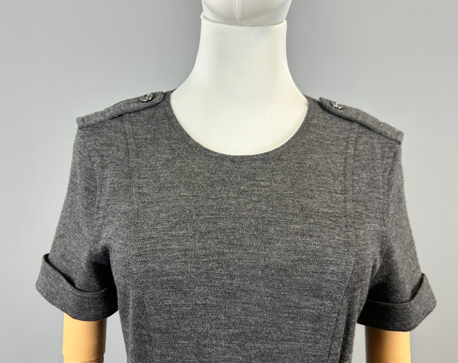 Burberry London Brit Gray Wool Short Sleve Sweater Midi Dress Size M