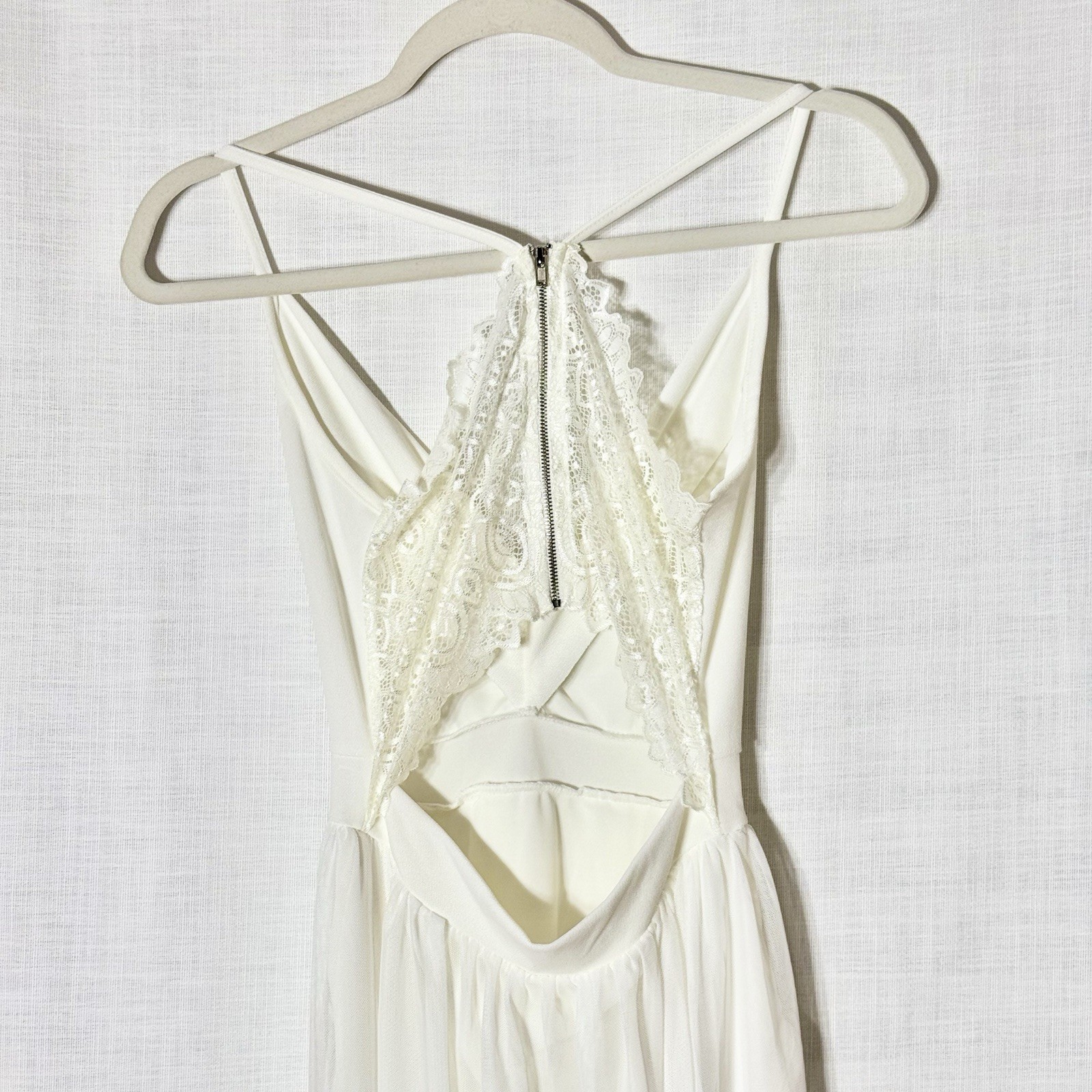 Cherry Mellow Ivory Lace Halter Open Back Chiffon Maxi Dress SP Bridal Romantic
