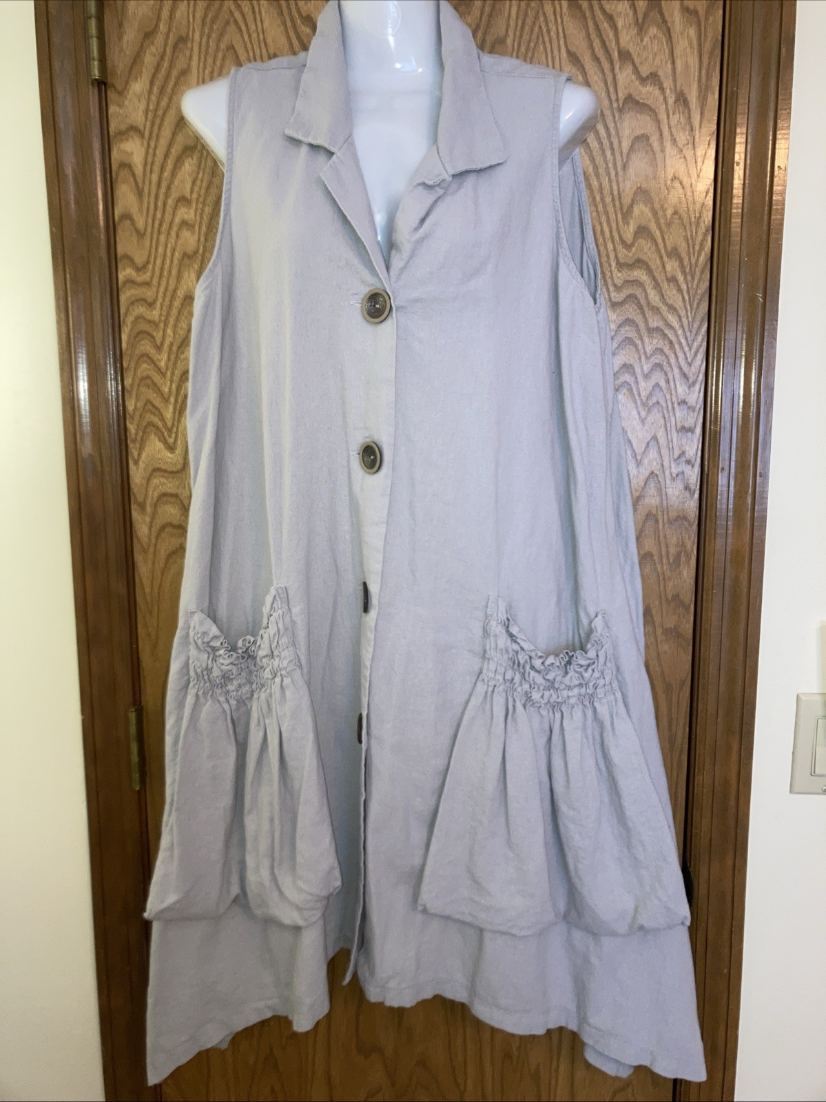 For Cynthia XL Linen Blend Lagenlook Sleeveless A-Line Art to Wear Dress Pockets