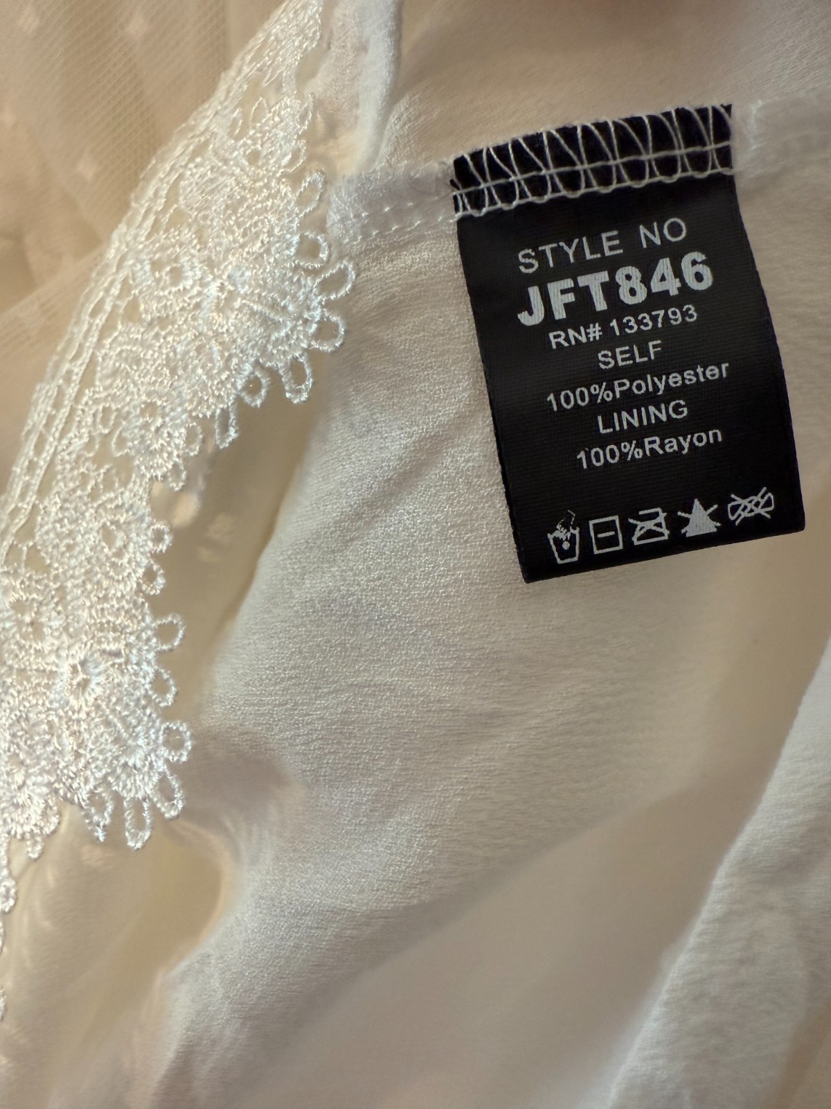 POL sheer overlay embroidered white dress. Slip dress. 3/4 bell sleeves. Large