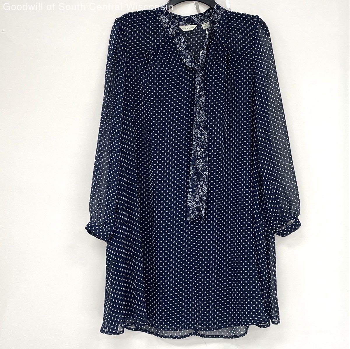 NWT 11-1-TYLHO by Anthropologie Blue White Polka Dot Shift Dress Women’s Sz M