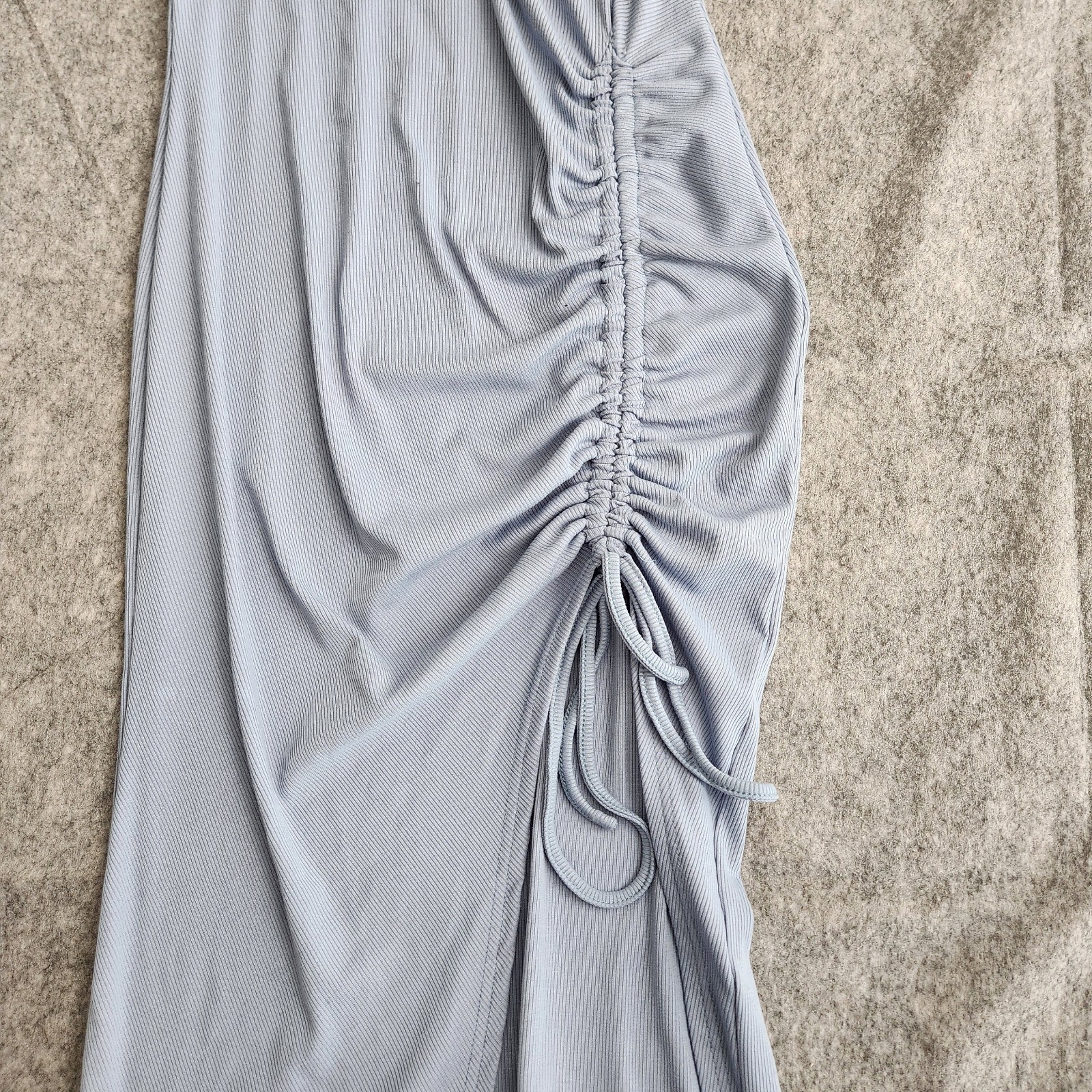 Cider Rib Button Drawstring Midi Knit Dress Women’s L Blue Bodycon Fairy Cozy