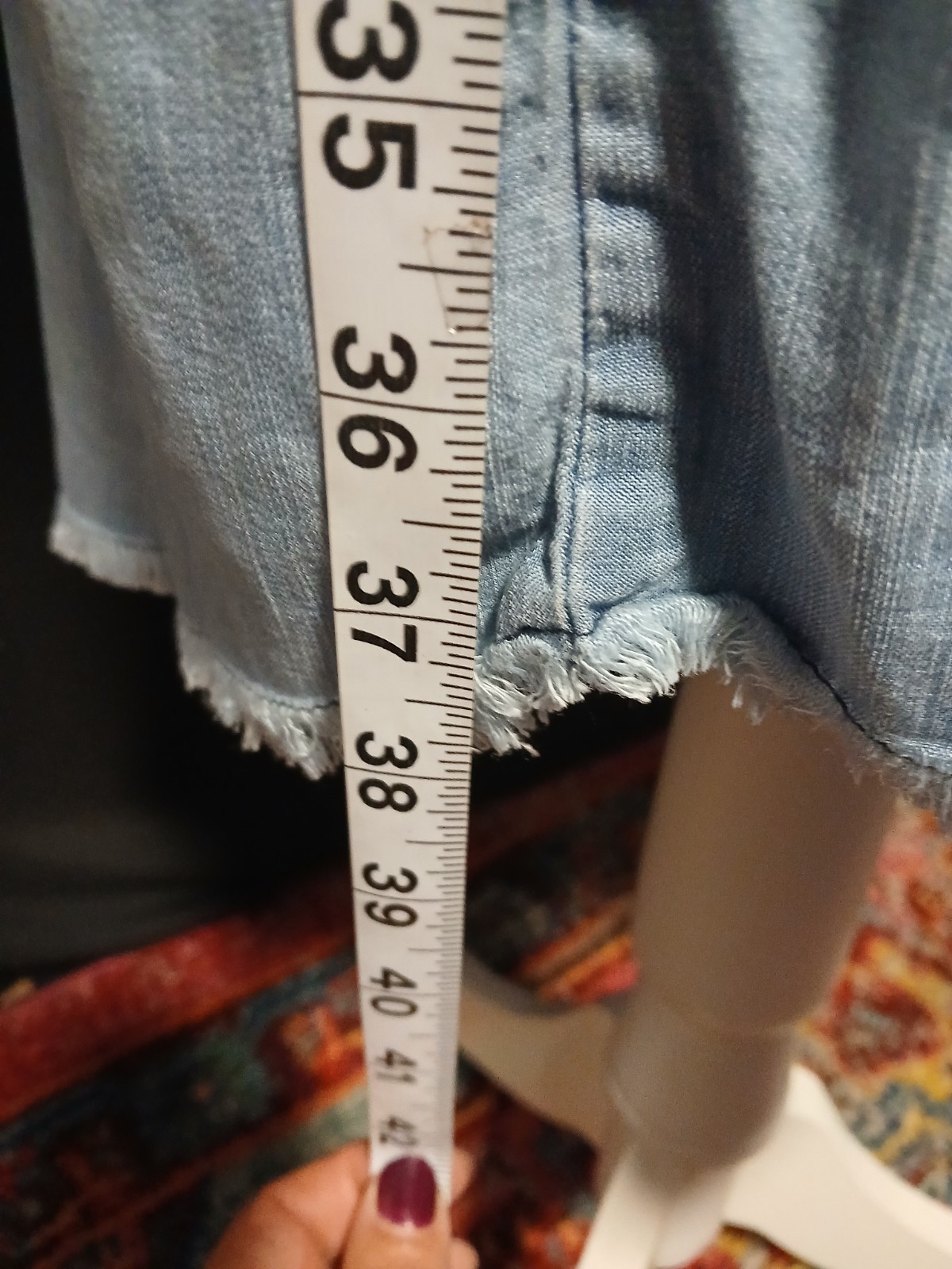 Rush Soft Denim Light Washed Blue Jean Frayed Dress Small