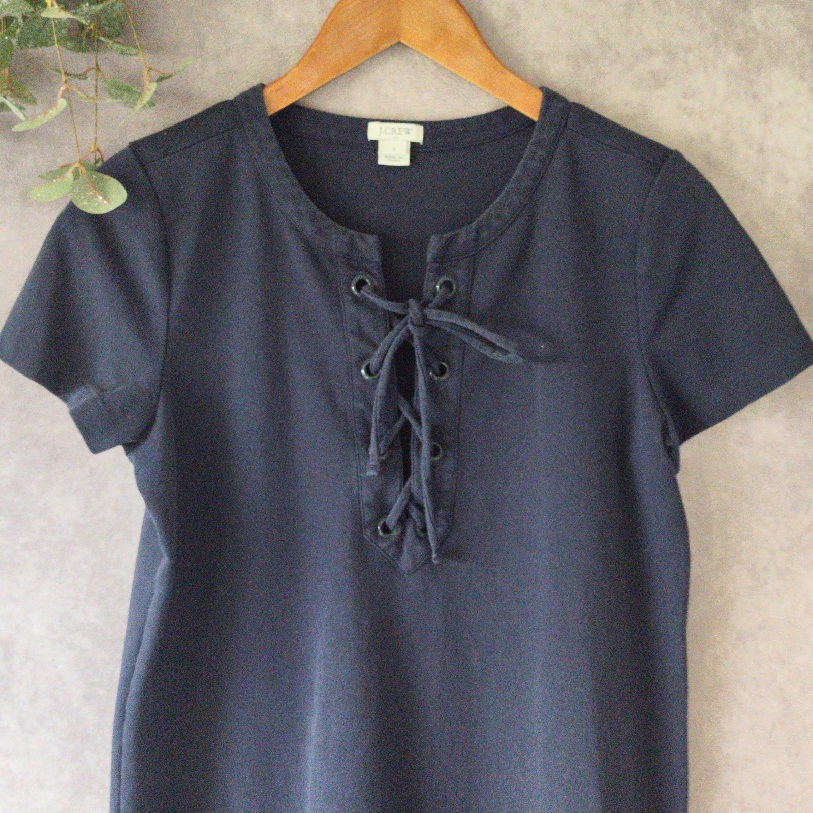 J.Crew Womens Small Navy Short Sleeve T-Shirt Dress Lace Up Knee LengthOffice