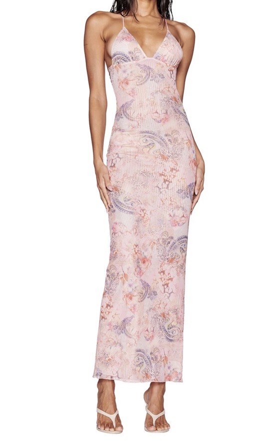 NWOT I Am Gia Ellery Butterfly Mesh Lined Dress in Pink Flora Paisley size M